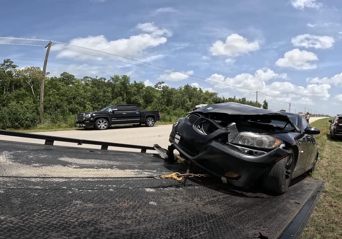 Emergency Towing Service - Beavercreek Towing responding to accident Car accident scene with damaged vehicle requiring emergency towing services