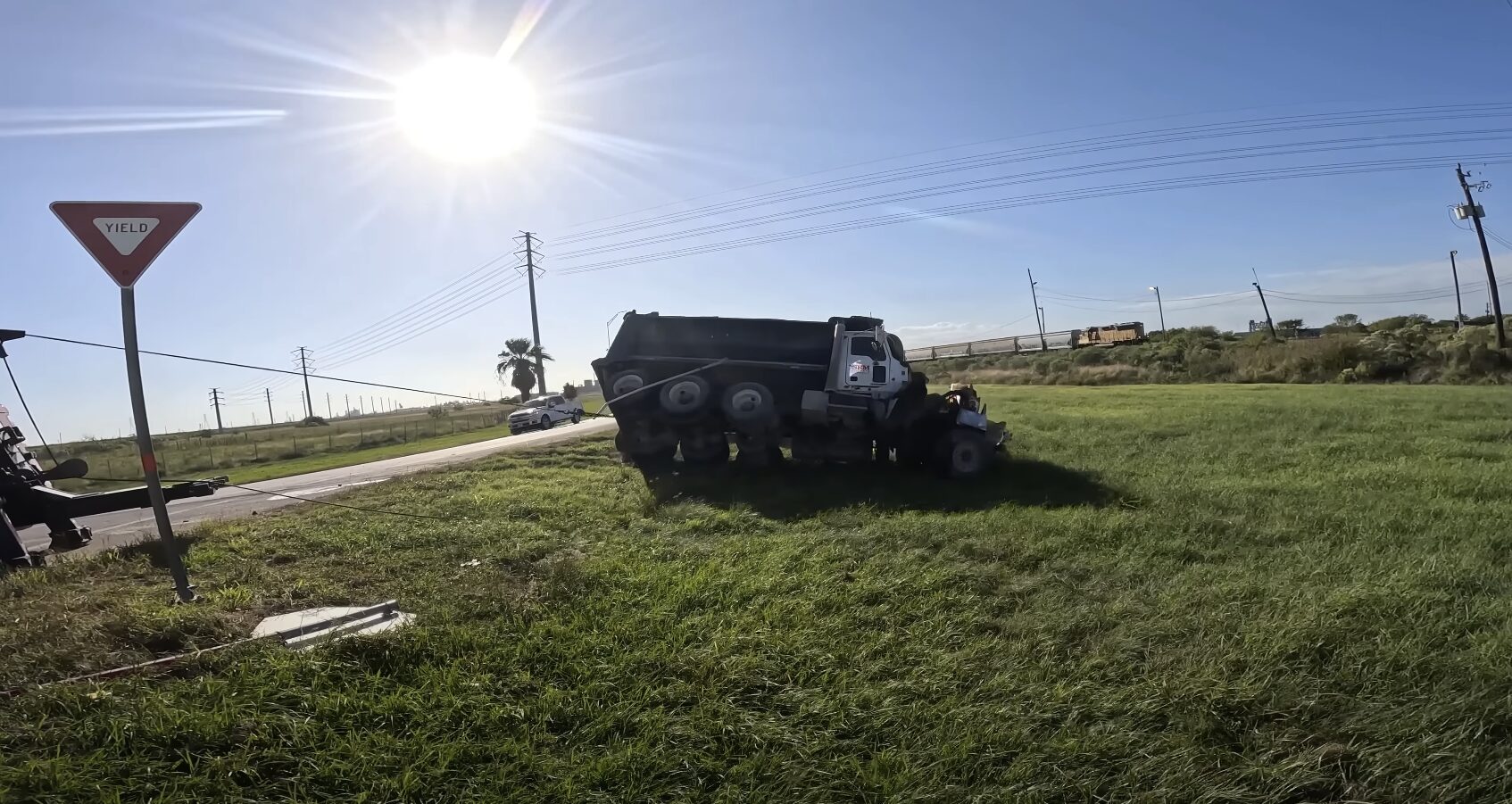 Heavy-Duty Towing - Commercial vehicle recovery by Beavercreek Towing Service Large commercial truck that has gone off the road requiring heavy-duty towing recovery